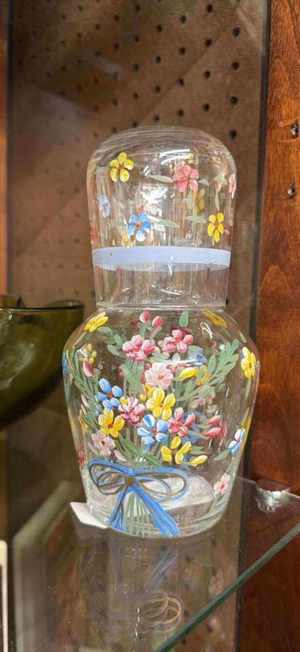 🌸 Vintage Hand-Painted Floral Bedside Carafe & Glass Set ✨